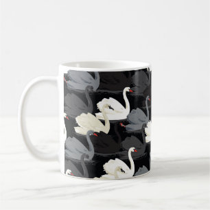 Caneca De Café Lago de Swan Vintage: Padrão Monotone.