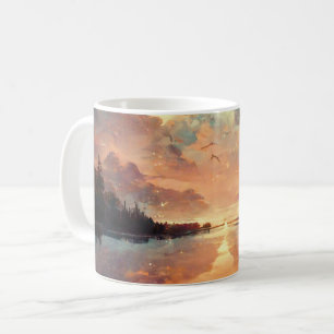 Caneca De Café Lago Dreamlike E Sunset Pintura paisagística