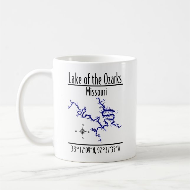 Caneca De Café Lago Ozarks Missouri Mapa de Coordenadas Café  (Esquerda)