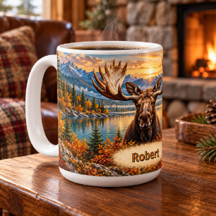 Caneca De Café Lago Personalizado Moose Mountain