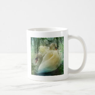 Caneca De Café Lago Românico Nadando Cisnes Brancas