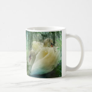 Caneca De Café Lago Românico Nadando Cisnes Brancas