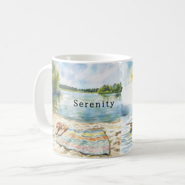 Caneca De Café Lago Serenidade de Verão (Frente Esquerda)