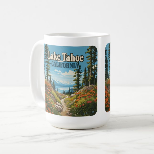 Caneca De Café Lago Tahoe California Nevada Retro Viagem (Frente Esquerda)