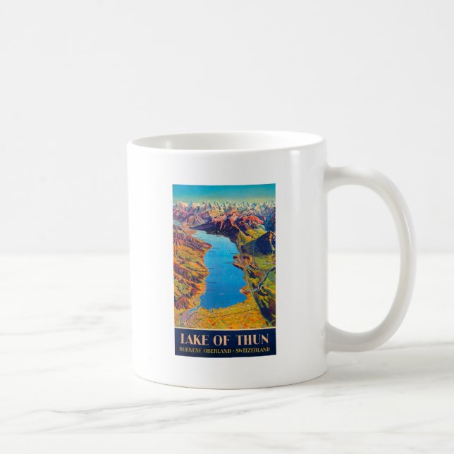 Caneca De Café Lago Vintage de Thun Suiça (Direita)