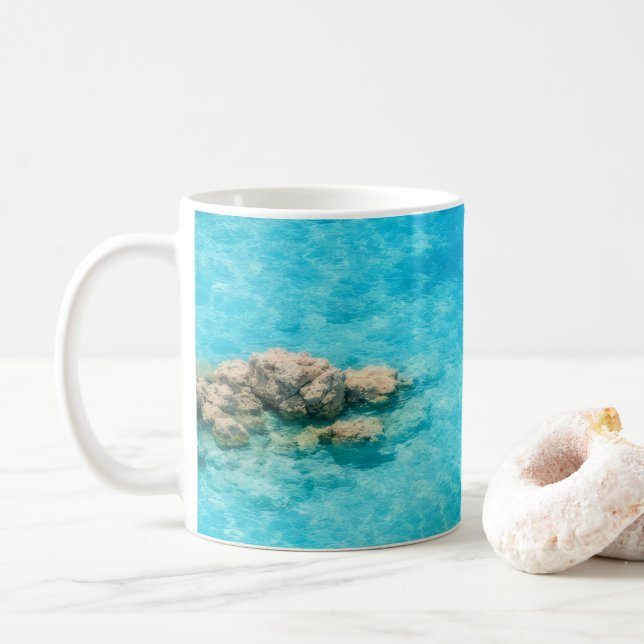 Caneca De Café Lagoa de Água Oceânica Turquesa (Com Donut)