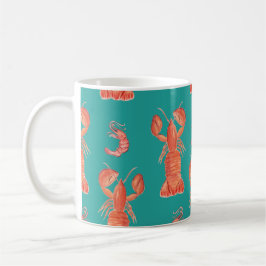 Caneca De Café Lagosta Lagostim Aquarela Padrão Pintado à Mão