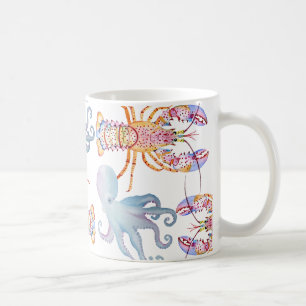 Caneca De Café Lagosta Rosa e Azul