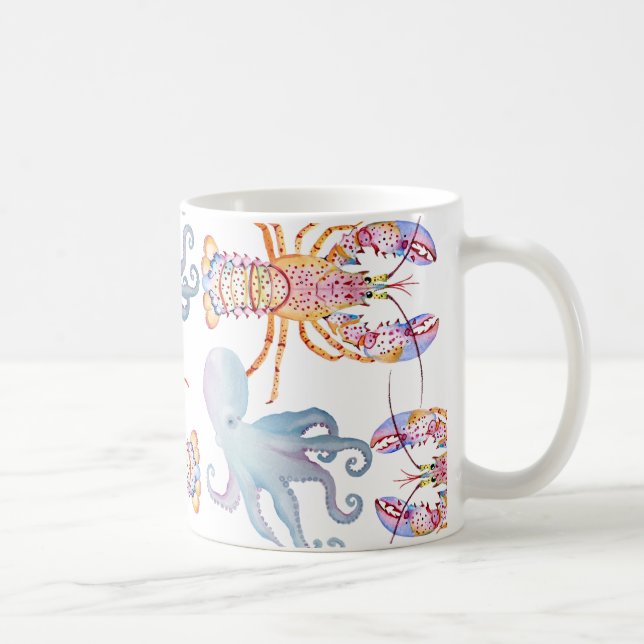 Caneca De Café Lagosta Rosa e Azul (Direita)