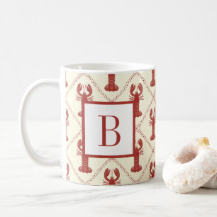 Caneca De Café Lagosta Vermelha Costeira Creme Diamante Monograma