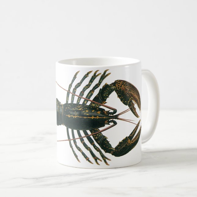 Caneca De Café Lagosta-Vintage, Crustáceo-Vida do Oceano Marinho (Frente Esquerda)