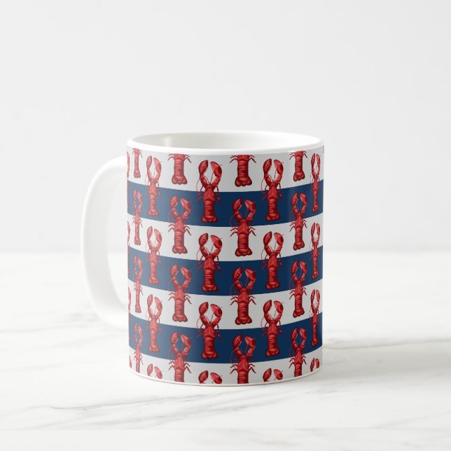 Caneca De Café Lagostas náuticas em Marinho azul e Cinzas (Frente Esquerda)