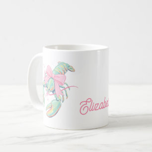 Caneca De Café Lagostas Personalizadas em Aquarela Pastel Elegant