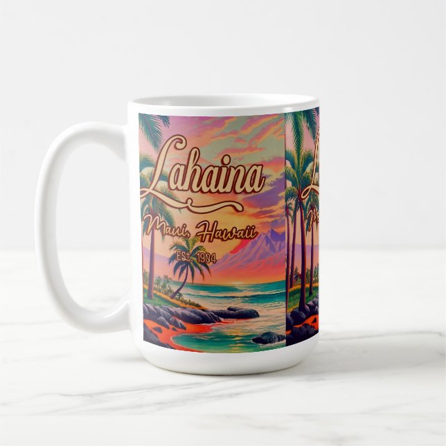 Caneca De Café Lahaina Maui Hawaii Retro Sunset Souvenir 1950 (Esquerda)
