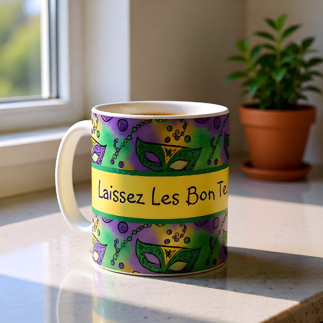 Caneca De Café Laissez Les Bon Temps Rouler Mardi Gras Masks (Criador carregado)