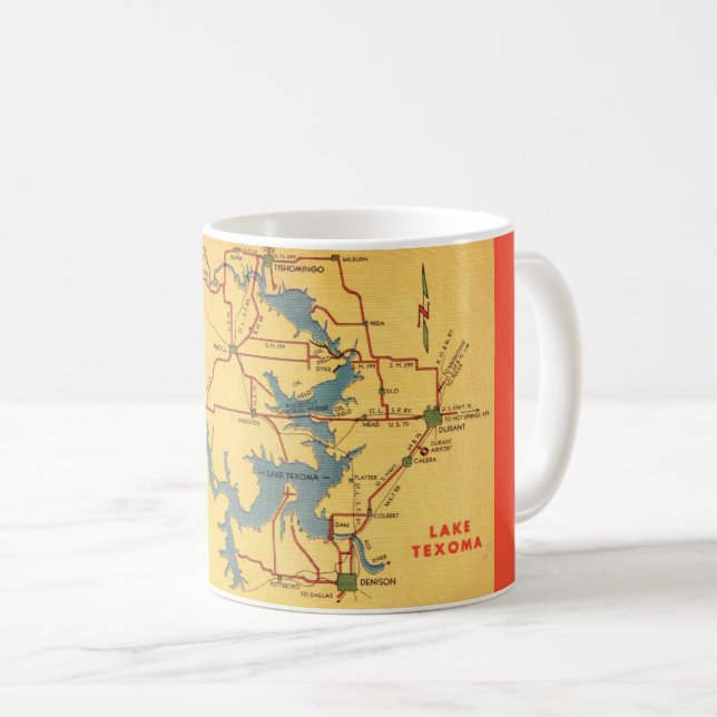 Caneca De Café Lake Texoma Map (Frente Esquerda)