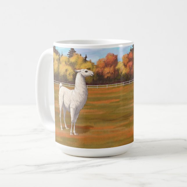 Caneca De Café Lama Branco na Pastagem da Fazenda do outono (Frente Esquerda)