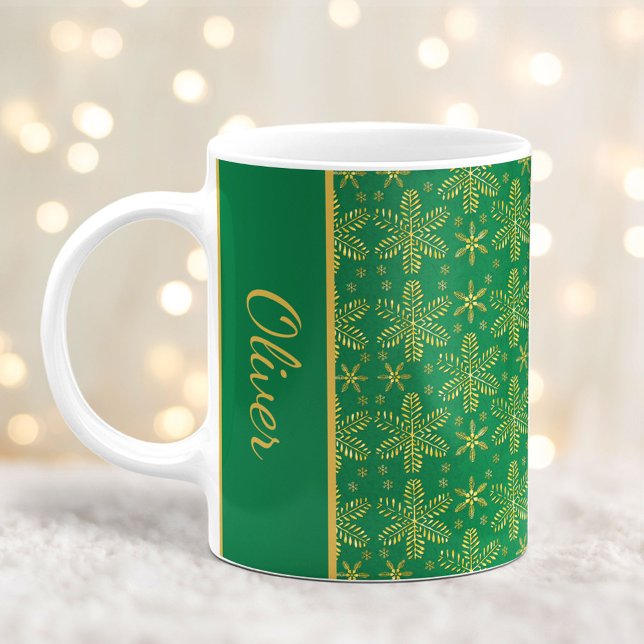 Caneca De Café Lama de Natal verde e Dourada com nome (Criador carregado)