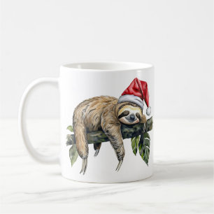 Caneca De Café Lama relaxada com um chapéu de Natal 1
