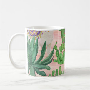 Caneca De Café Lamas de aquarelas e cactos.