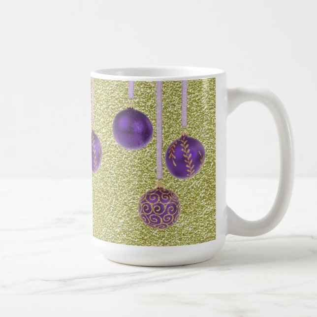 Caneca De Café Lâmpada Dourada Roxa Feliz Natal Balbles Mug (Direita)