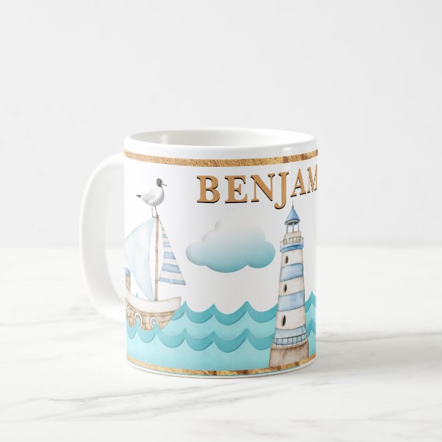 Caneca De Café Lâmpada Náutica De Cana-De-Ferro (Frente Esquerda)