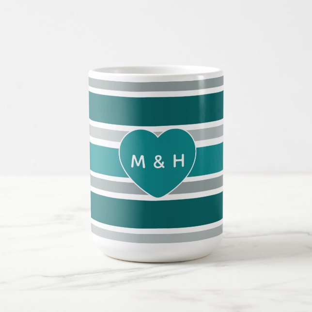 Caneca De Café Lâmpadas de monograma personalizadas com stripes e (Centro)