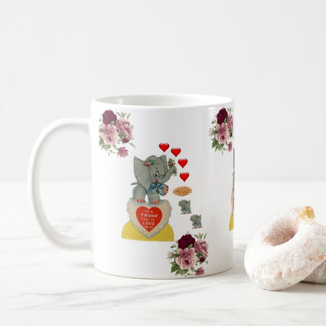 Caneca De Café Lâmpadas Florais De Elefante dia de os namorados (Com Donut)