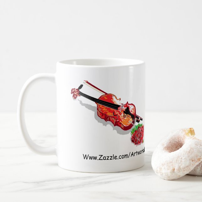 Caneca De Café Lâmpadas/Violino com Rosa (Com Donut)