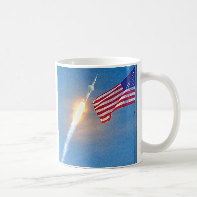 Caneca De Café Lançamento da Apollo 11 com bandeira americana (Direita)
