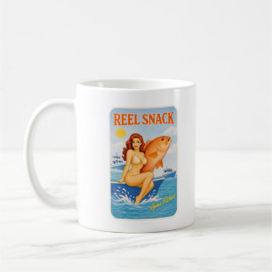 Caneca De Café Lanche de Bobina Pin-Up Retro Pescador de Rubicão