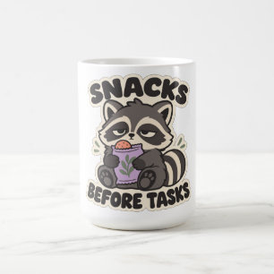 Caneca De Café Lanches Antes das Tarefas Guaxinim Sonolento