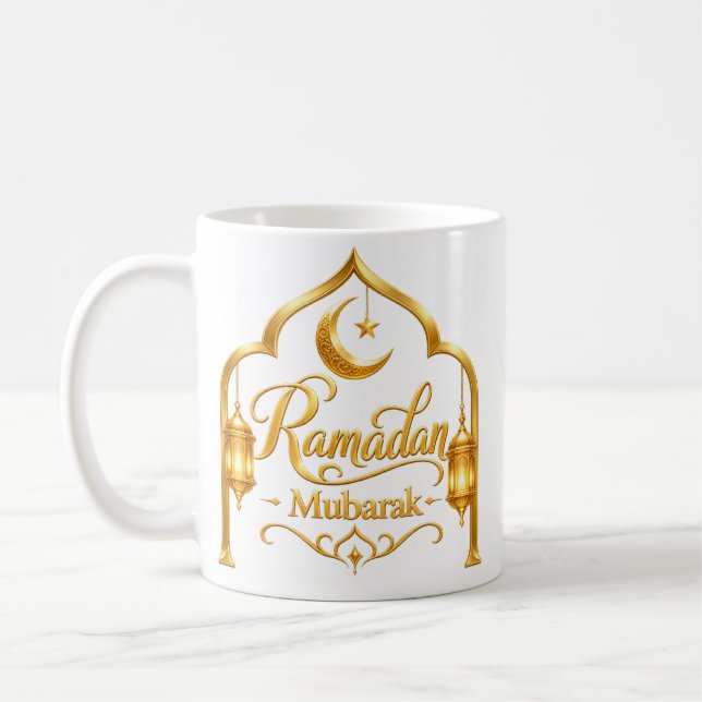 Caneca De Café Lanterna de Arco Dourado Ramadan Mubarak (Esquerda)