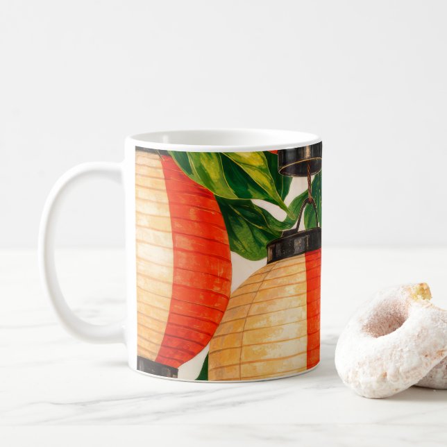 Caneca De Café Lanterna de Papel Japonesa Vermelha (Com Donut)