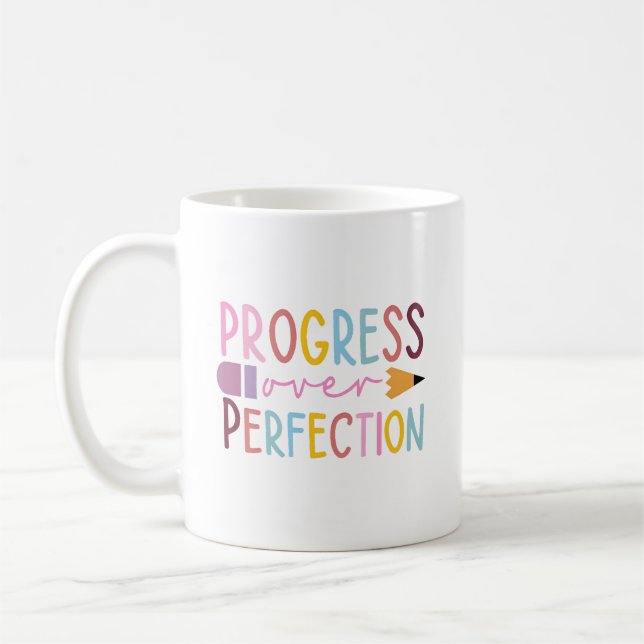 Caneca De Café Lápis de Professor Fofo Progresso Sobre Perfeição (Esquerda)