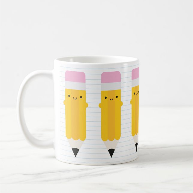 Caneca De Café Lápis Kawaii Felizes (Esquerda)