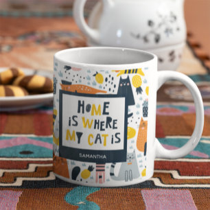 Caneca De Café Lar é onde meu gato é cozinha monograma