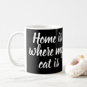 Caneca De Café Lar É Onde Meu Gato Está Branco Escuro