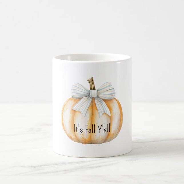 Caneca De Café Laranja Abóbora Creme Laço Azul (Centro)