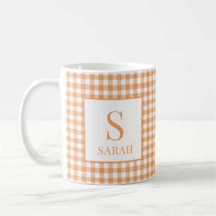 Caneca De Café Laranja Aconchegante Xadrez Monograma Nome