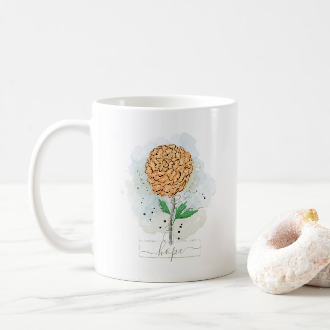 Caneca De Café Laranja Aquarela Flor Esperança Café (Com Donut)