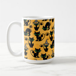 CANECA DE CAFÉ LARANJA COM GATOS NEGROS ADORÁVEIS