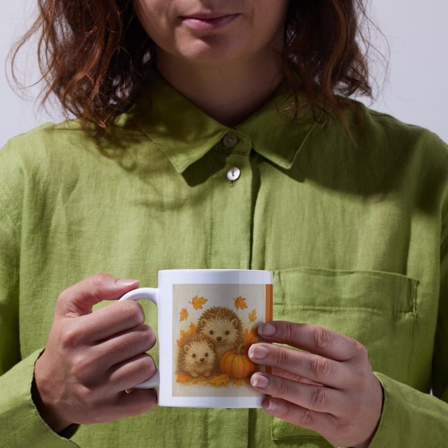 Caneca De Café laranja Cozy Fall vibes hedgehog Folhas de Abóbora (Criador carregado)