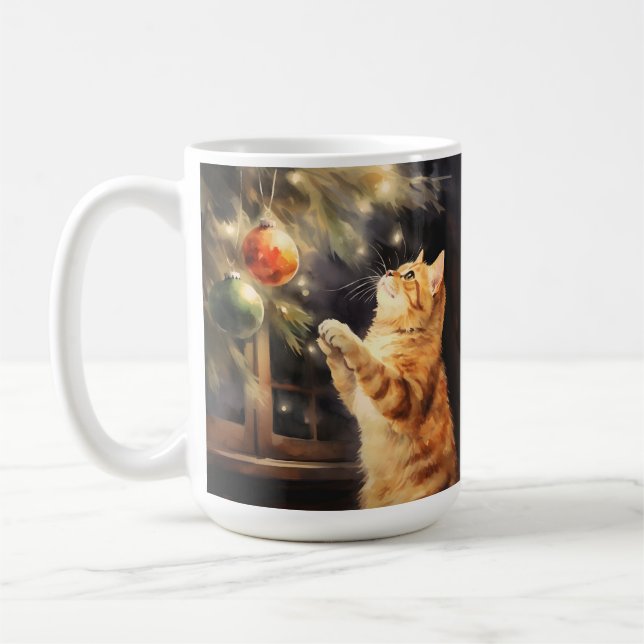 CANECA DE CAFÉ LARANJA DE ÁGUA MADEIRA DE KITTEN CHRISTMAS BALLS (Esquerda)