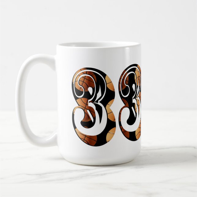 Caneca De Café Laranja Dimensional Basquete Preto Número 33, (Esquerda)