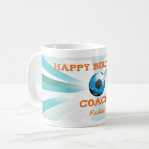 Caneca De Café Laranja do treinador do futebol de Bday/cerceta