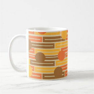 Caneca De Café Laranja, Dourado, Retângulos castanhos e Círculos 