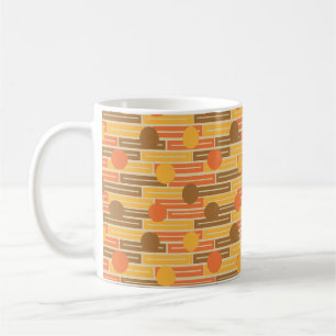 Caneca De Café Laranja, Dourado, Retângulos castanhos e Círculos