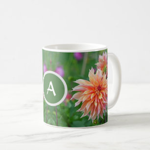 Caneca De Café Laranja e Rosa Dahlia Flor Monograma Café Mug