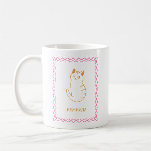 Caneca De Café Laranja e Rosa Imaginosos de Gato Moderno